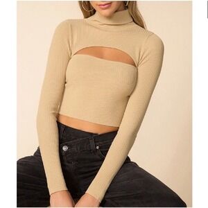 Superdown Tasha Cutout Sweater in Toast Size Small Contemporary Modern